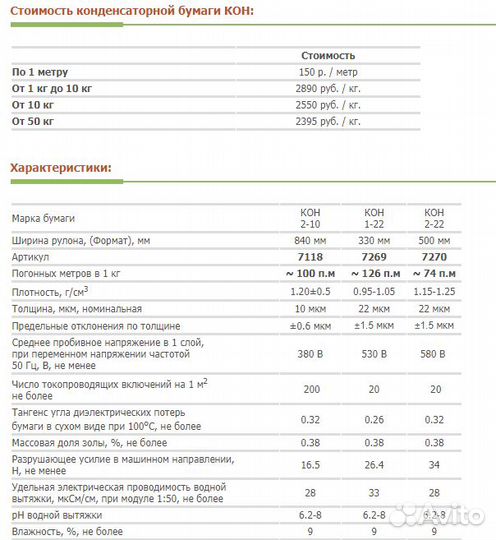 Конденсаторная бумага кон 2-22