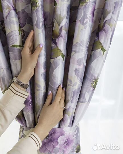 Шторы рогожка Жардин сиреневый новые пошив