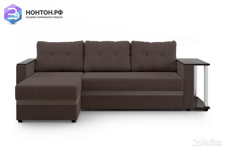 Диван угловой дельфин Атланта рогожка коричневая