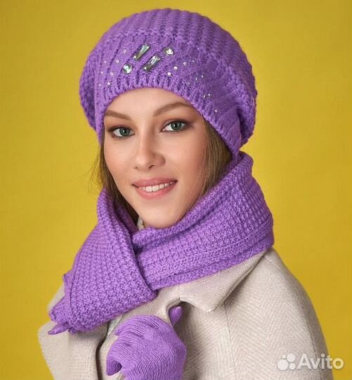 Комплект шапка, шарф+перчатки женский 56-58 размер