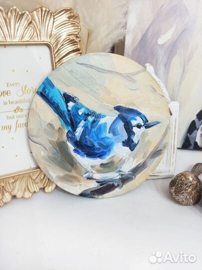 Картина Птица на ветке прованс масло холст