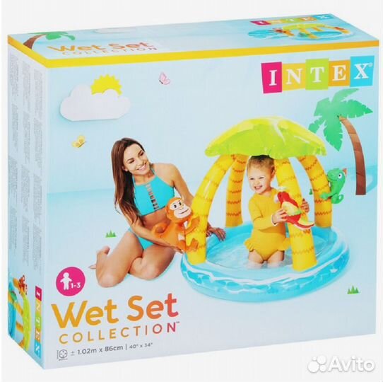 Детский надувной бассейн с навесом 102х86 см,intex