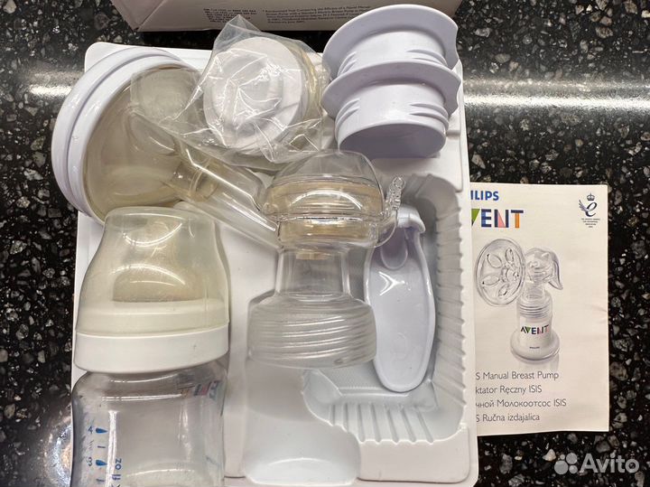 Молокоотсос avent ручной+бутылка и пакеты для гм