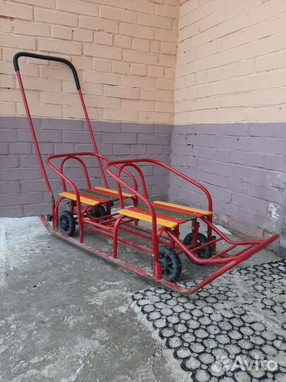 Детские санки с колесами для двойни