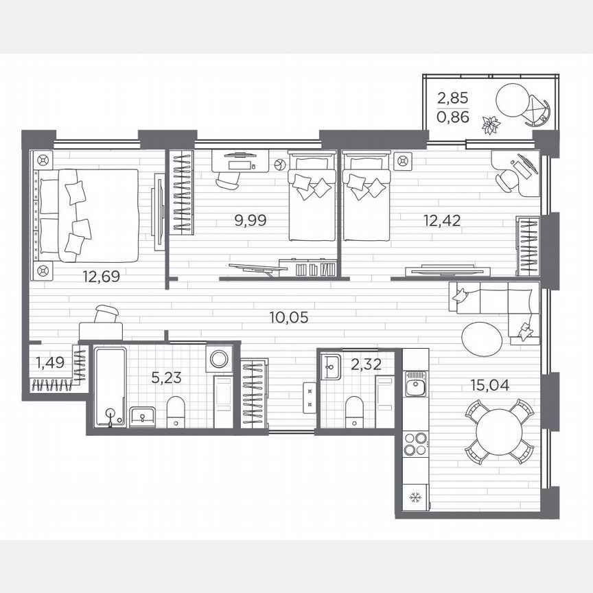 3-к. квартира, 70,1 м², 4/5 эт.