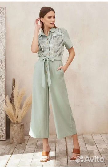 Комбинезон лён оливковый женский