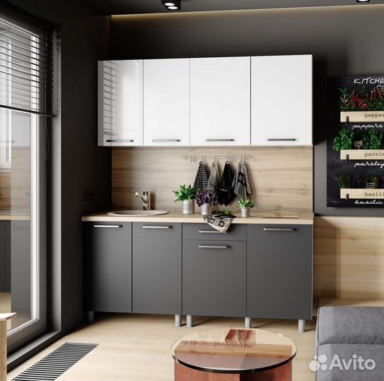 Кухня 1800 мм белый и графит