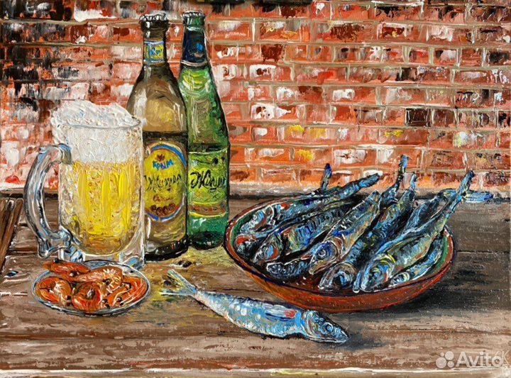 Картина маслом «Натюрморт с пивом»