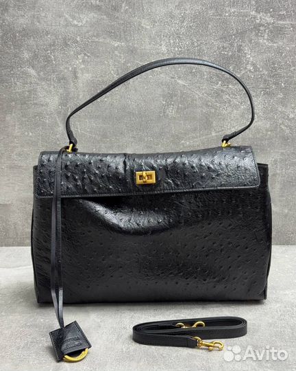 Сумка Balenciaga Rodeo ostrich страус чёрная