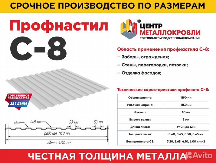 Профнастил на кровлю, фасад, забор