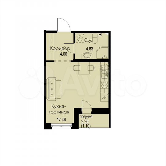 Квартира-студия, 27,2 м², 2/12 эт.