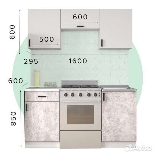 Кухонный гарнитур Легенда-39 Белый/Дуб Крафт Б-4