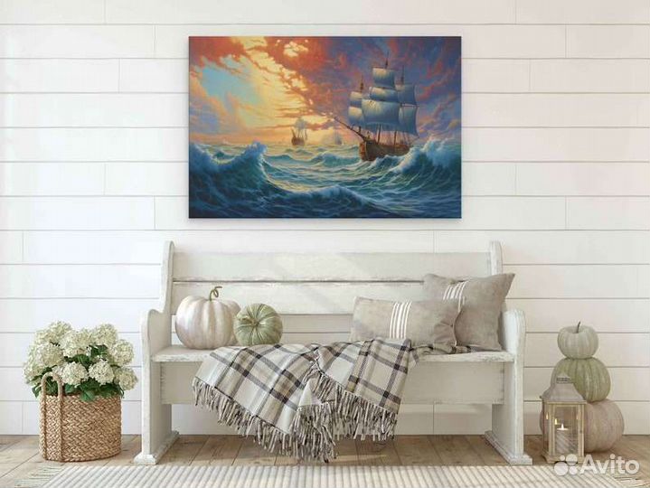 Картина маслом Корабль на волнах Шторм