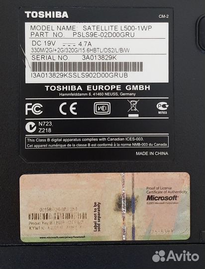 Ноутбук toshiba Satellite L500-1WP на запчасти