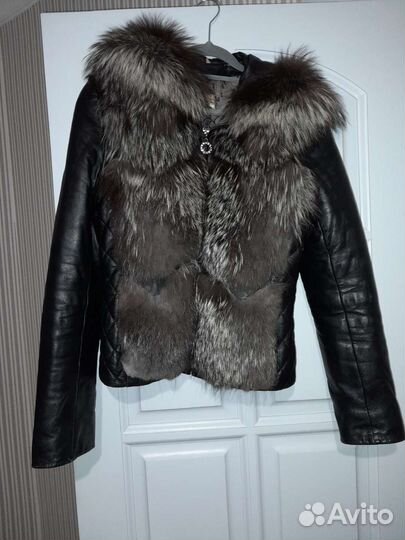 Куртка кожаная женская с чернобуркой размер М