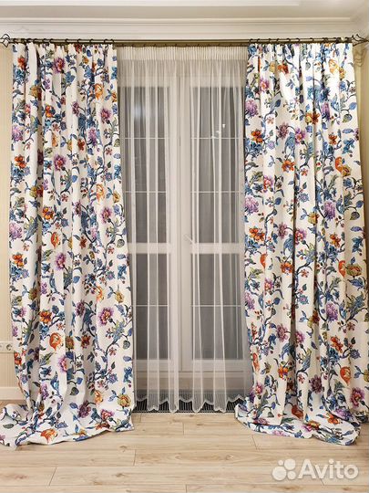 Шторы с цветами хлопок водоотталкивающие новые