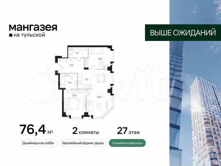 2-к. квартира, 76,4 м², 27/40 эт.