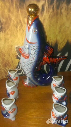 Графин и шесть рюмок Рыбка,ссср