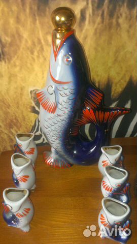 Графин и шесть рюмок Рыбка,ссср