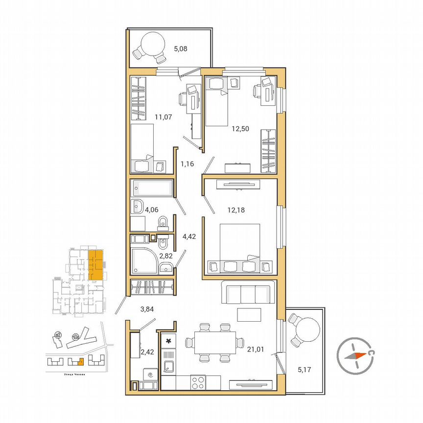 3-к. квартира, 78,8 м², 1/9 эт.