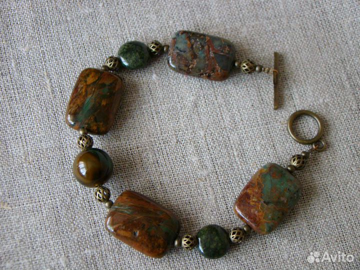 Браслет агат, яшма, змеевик