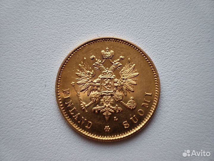 Золотая монета 20 марок 1911 L Русско-Финская UNC