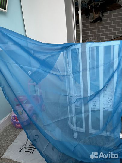 Тюль вуаль ткань для декора шторы голубая синяя