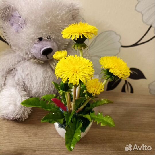 Одуванчики интерьерная композиция, холодный фарфор