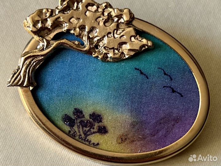 Брошь шелкография винтаж Германия