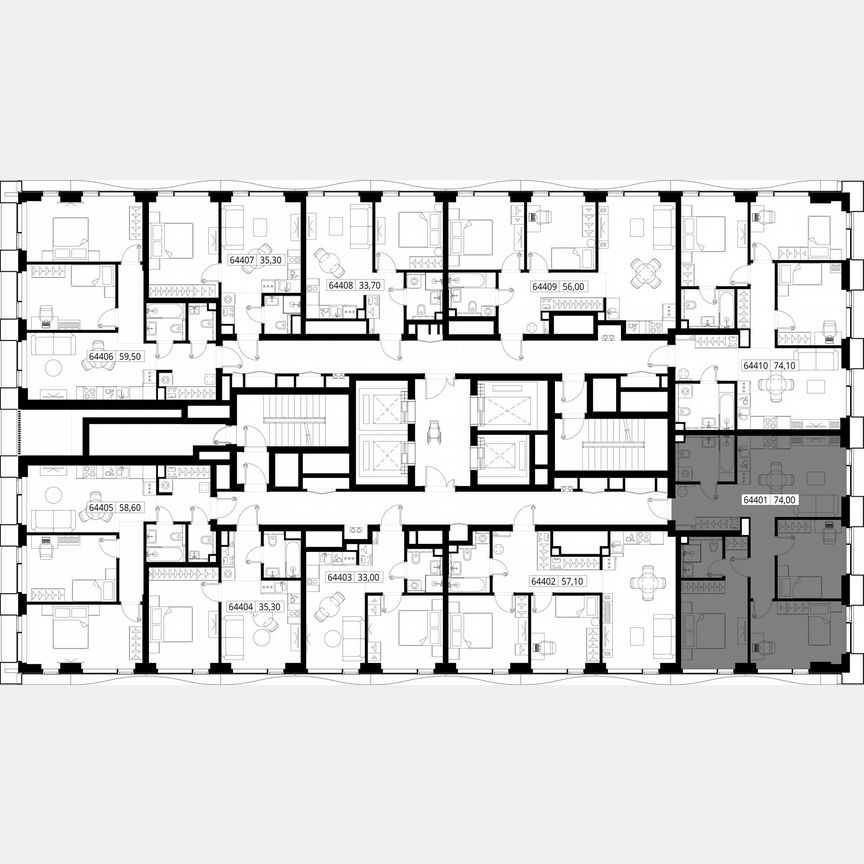 3-к. квартира, 74 м², 44/48 эт.