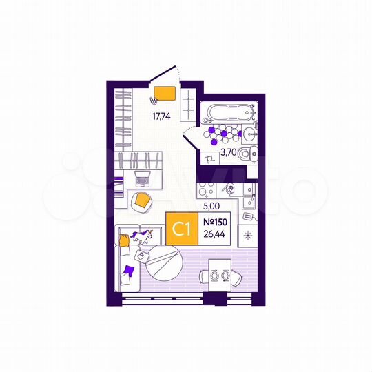 1-к. квартира, 26,4 м², 11/12 эт.