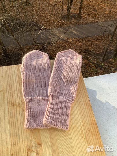 Варежки женские новые вязаные, шерстяные, пудровог