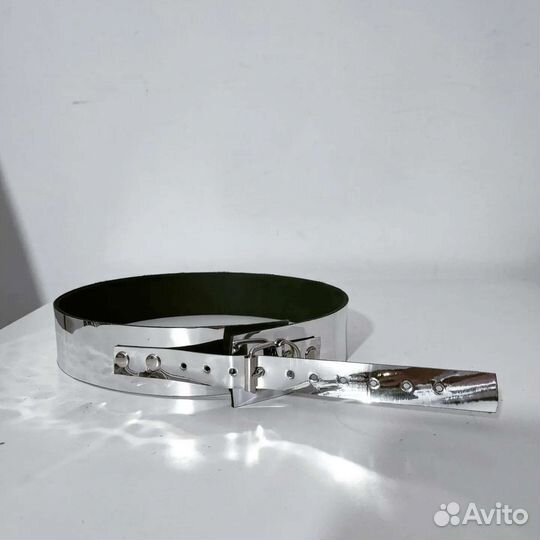 Пояс зеркальный широкий серебряный футуризм