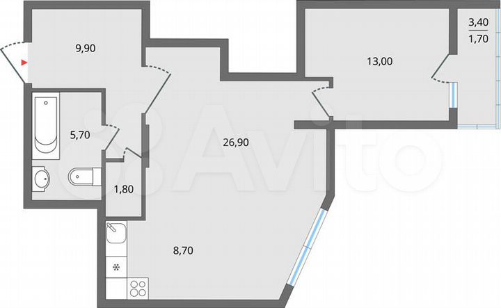 2-к. квартира, 53,4 м², 16/27 эт.