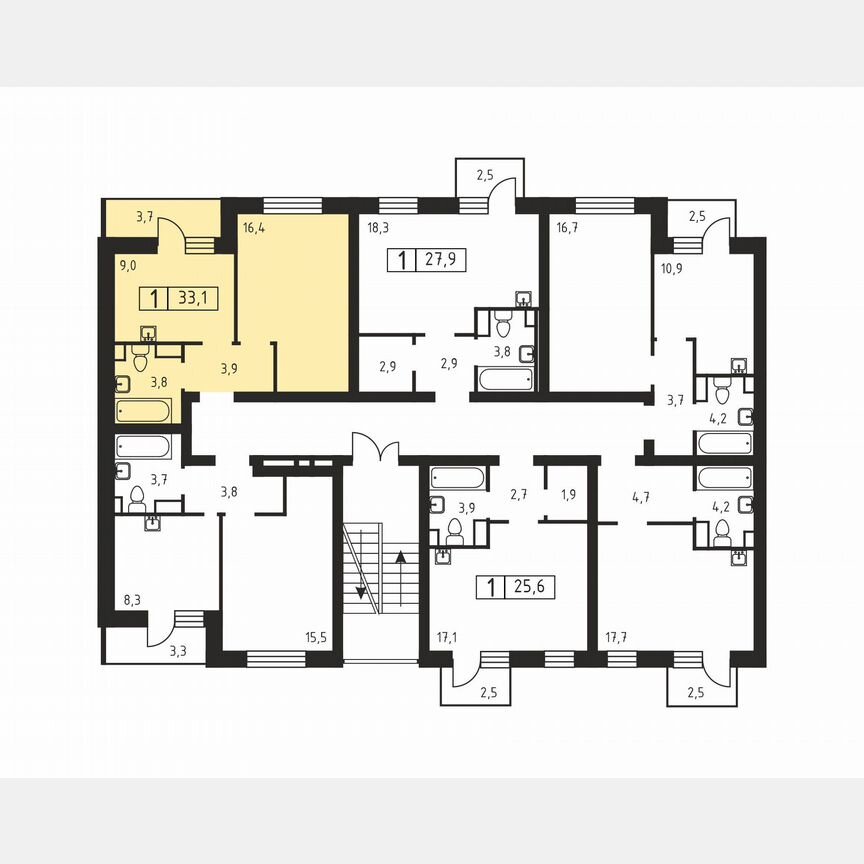 1-к. квартира, 33,1 м², 2/3 эт.