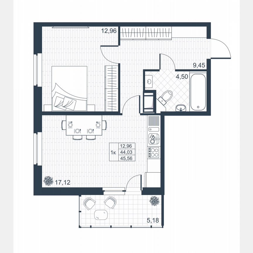 1-к. квартира, 44,3 м², 2/9 эт.