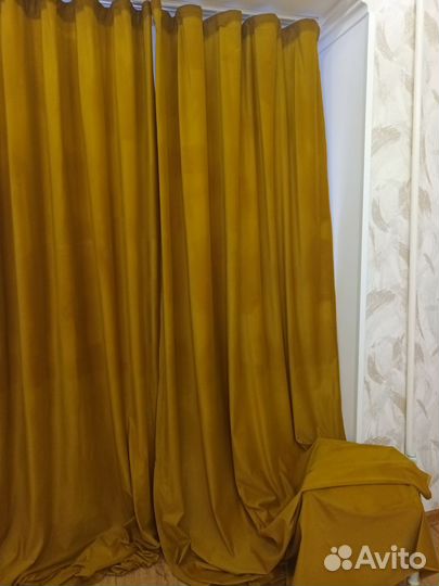 Шторы бархат охра