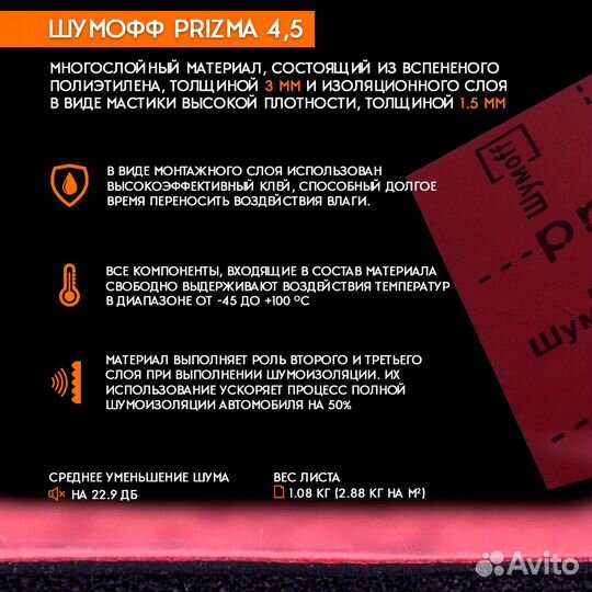 Шумоизоляция сендвич Шумофф Prizma 3 мм