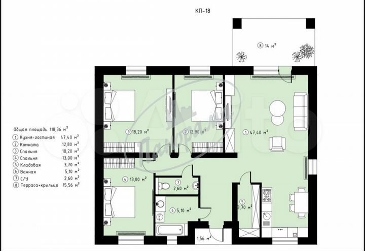 Дом 115 м² на участке 8 сот.