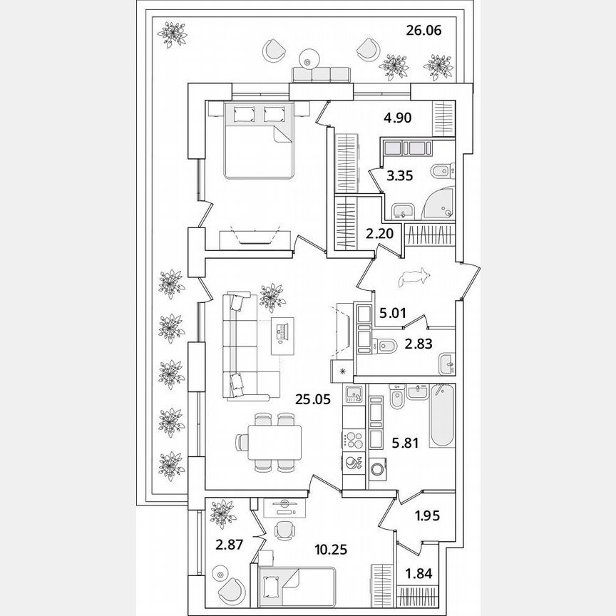 2-к. квартира, 85 м², 19/22 эт.
