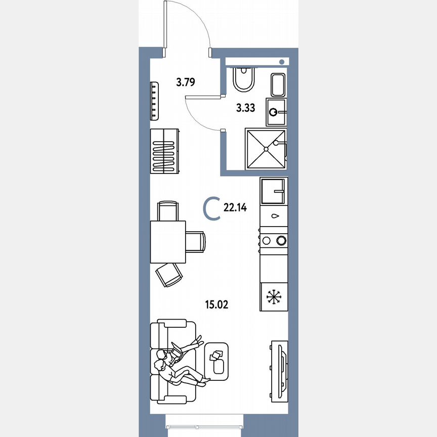 Квартира-студия, 22,1 м², 14/23 эт.