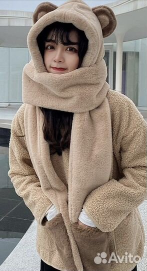 Шапка женская с ушками мишки 3в1