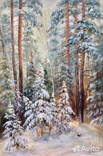 Зимний пейзаж, картина маслом