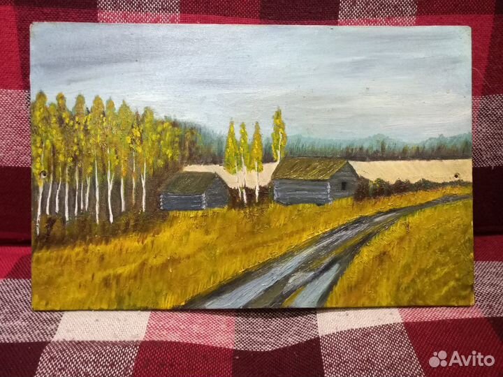 Старенькая картина Хутор холст масло