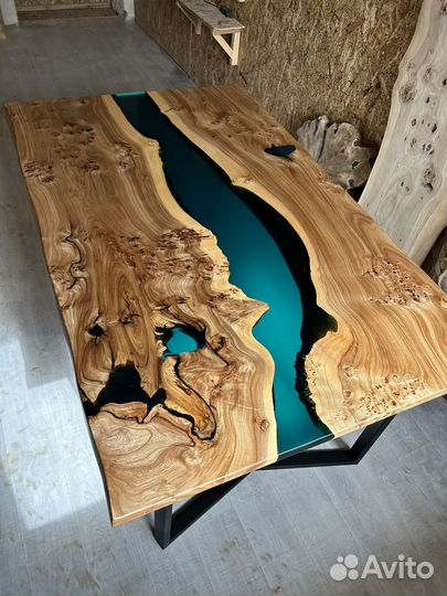 Стол гарнитур эпоксидная смола слэб карагач дуб