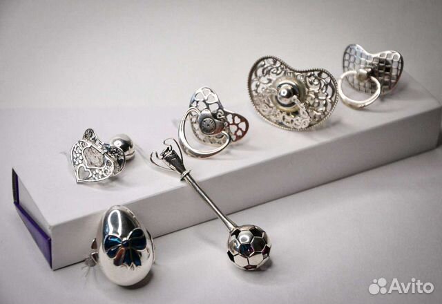 Погремушка Пустышка Соска шкатулка серебро 925