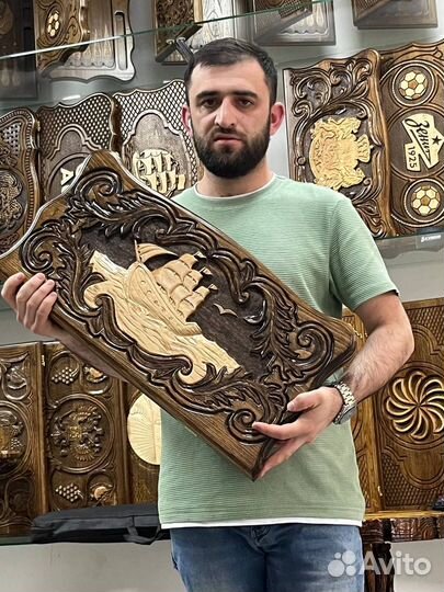 Нарды с Кораблём ручная работа