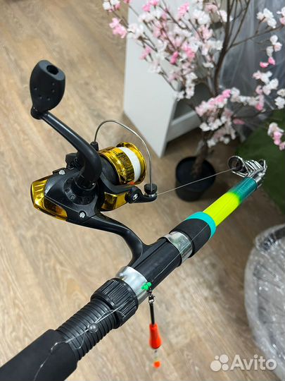 Удочка для рыбалки в сборе телескопическая, спиннинг поплавочная 210 см