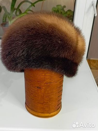 Шапка норковая женская коричневая 57 58 размер