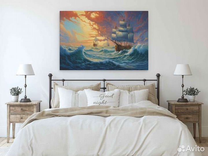 Картина маслом Корабль на волнах Шторм